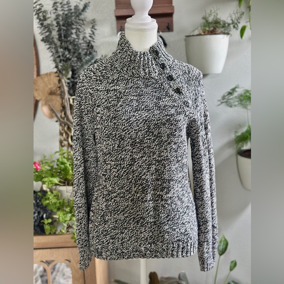 Chaps Sweaters - Chaps Marled Knit Button Neck Sweater - Size L